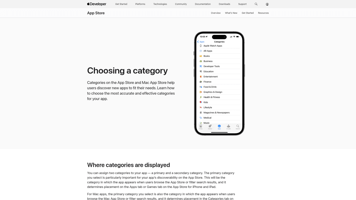 App Store category listings