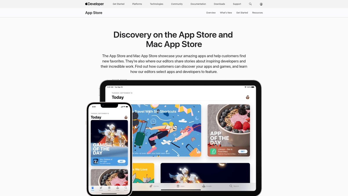 Apple Developer documentation showing App Store discovery channels