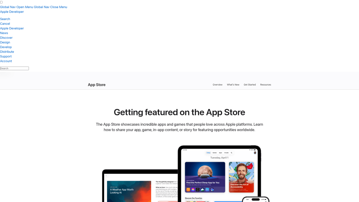 Apple Developer page about getting featured on the App Store