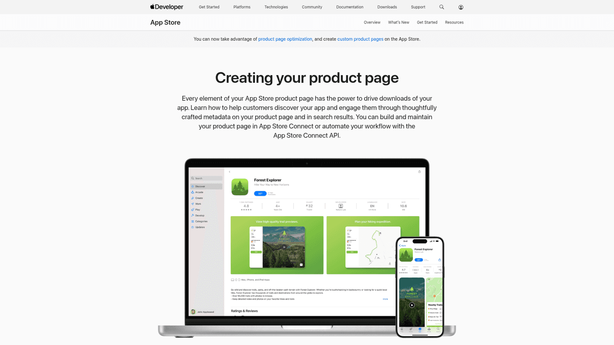 Apple Developer page about custom product pages