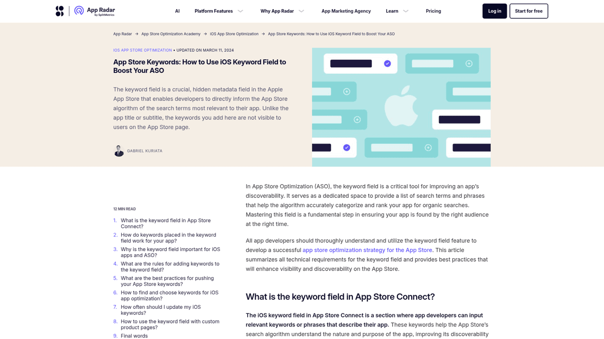 App Radar keyword field analysis