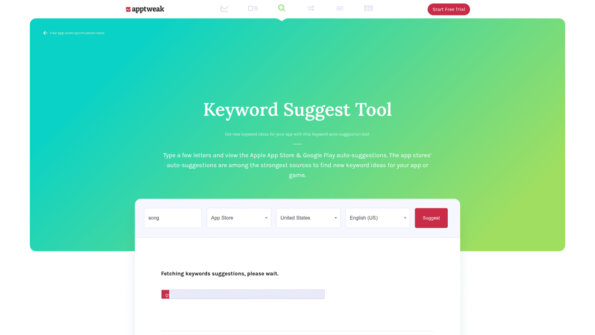 AppTweak keyword research tool interface