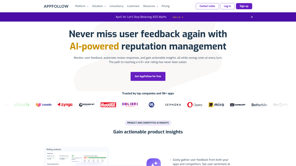 AppFollow ASO tool - review management and keyword tracking