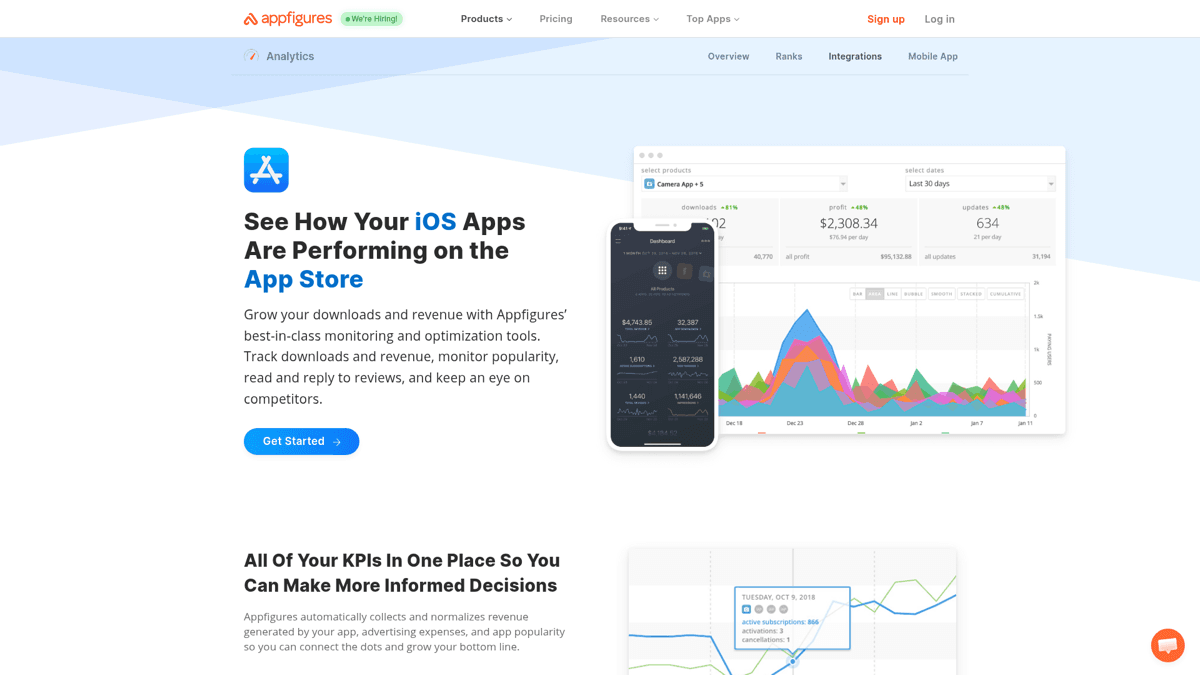 AppFigures dashboard combining iOS, Google Play, and other store data