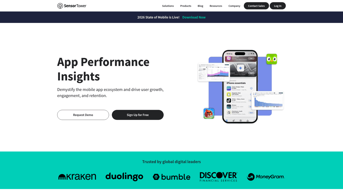 Sensor Tower market intelligence dashboard with competitor download estimates