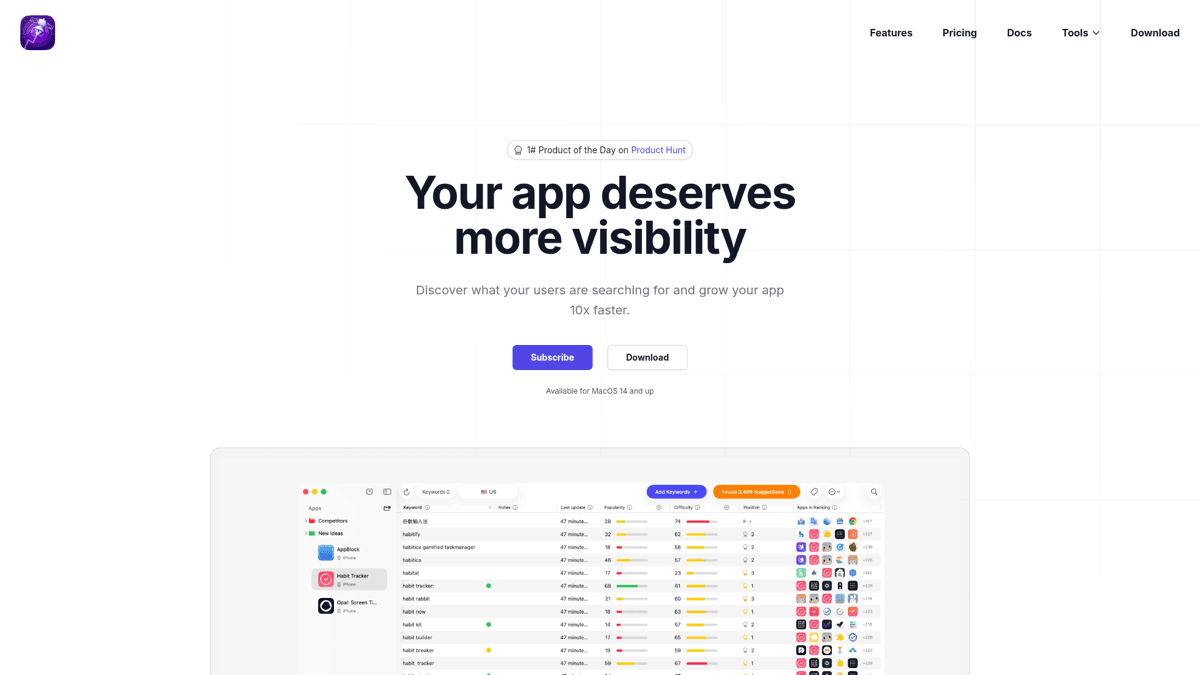 Astro homepage - native macOS ASO keyword research
