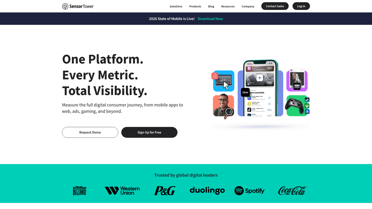 Sensor Tower homepage - enterprise mobile analytics