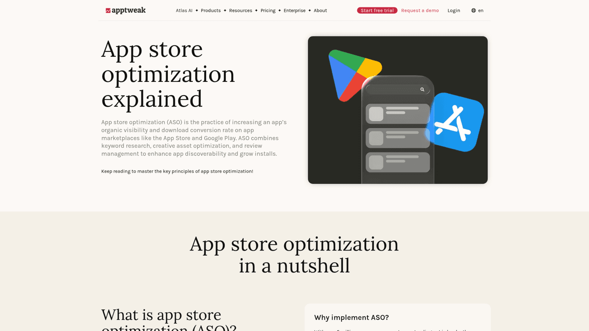 AppTweak homepage - established ASO platform