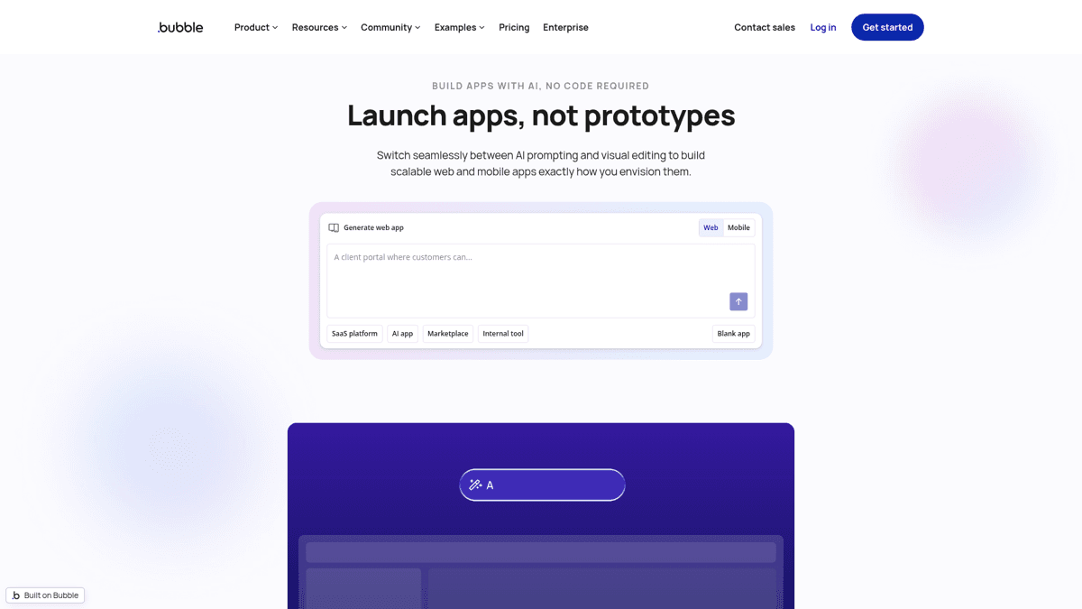 Bubble no-code app builder interface