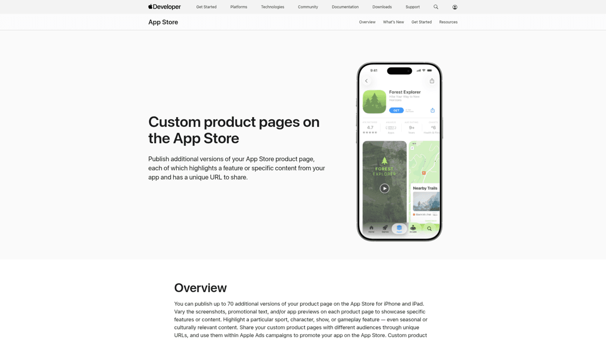 Apple Custom Product Pages feature documentation