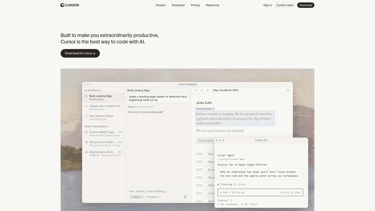 Cursor AI code editor homepage