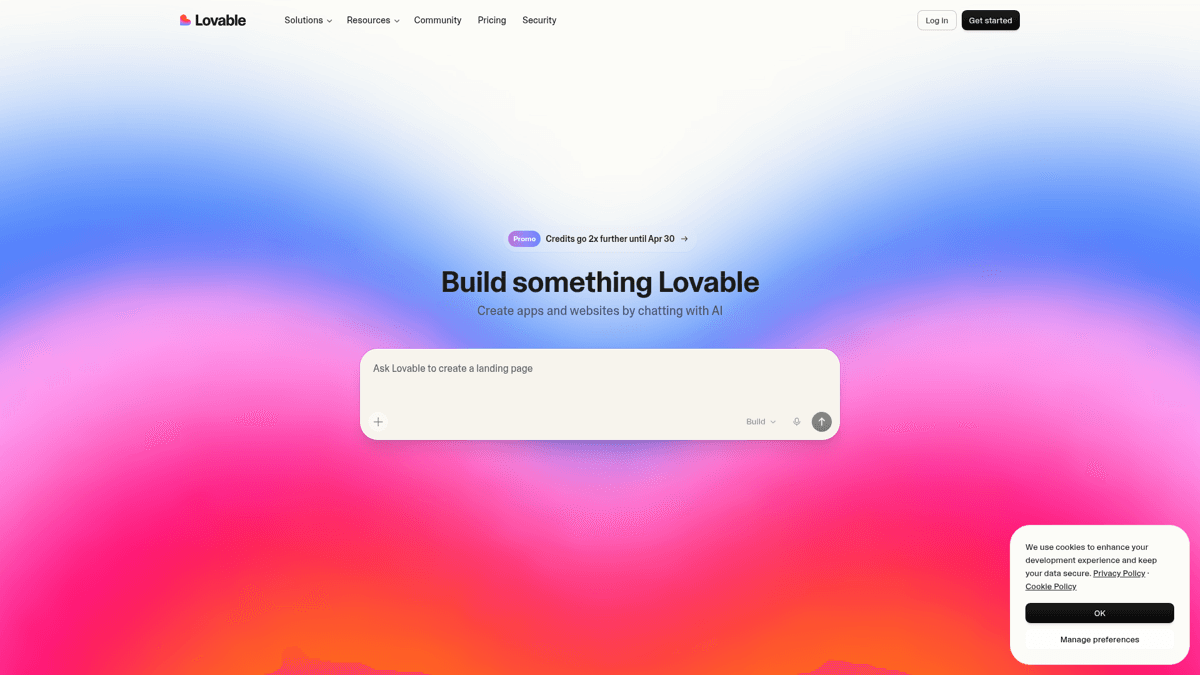 Lovable AI app builder homepage
