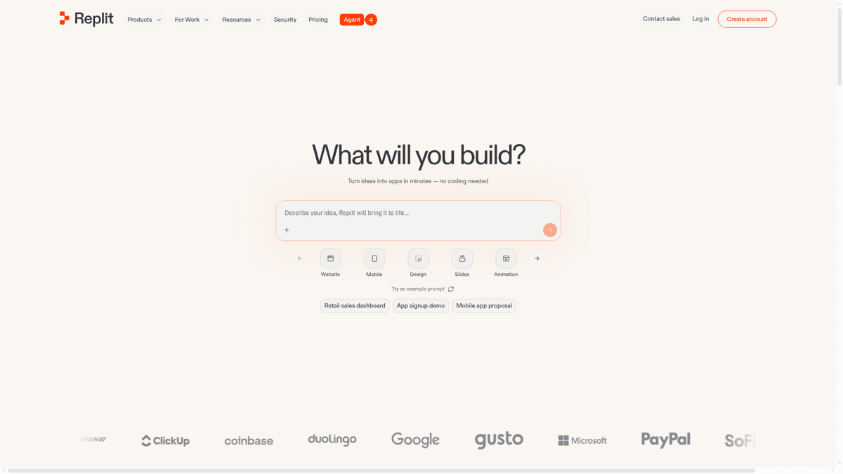 Replit cloud IDE homepage